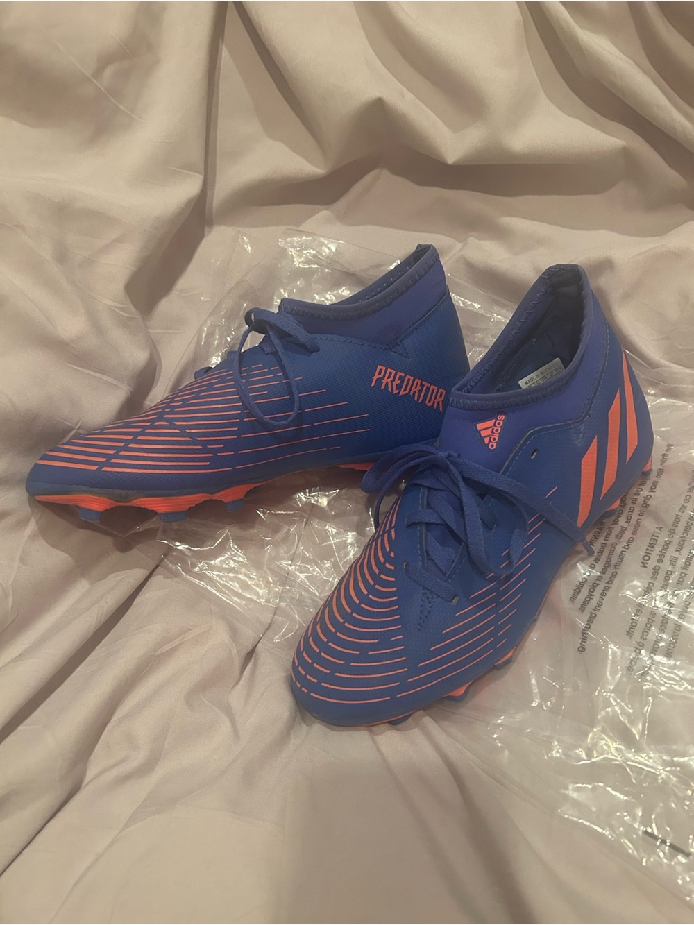 Adidas Predator Edge Kids Blue Soccer Cleats with Orange Striped Accent